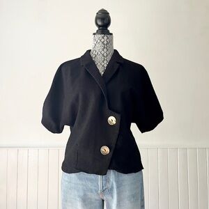 Zara TRF Black Puffed Short Sleeves Cropped Blazer Size S